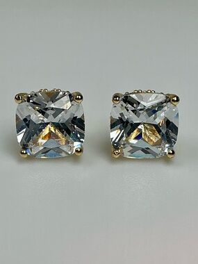 Gold Cushion Cut Cz Diamond Studs Timeless Vintage/Antique Style Gift for Her